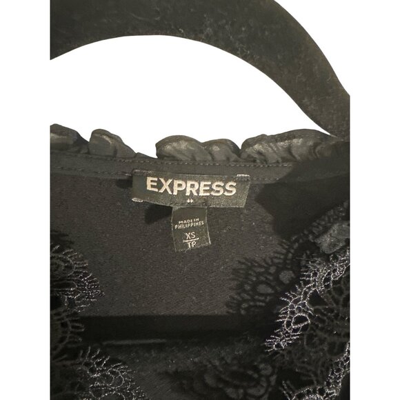 Express XS Black Sleeveless Top Ruffle Trim Lace Detail - Picture 2 of 5